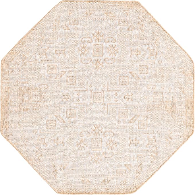 Unique Loom Outdoor Aztec Collection Area Rug - Coba (5' 3" Octagon, Natural/ Ivory)
