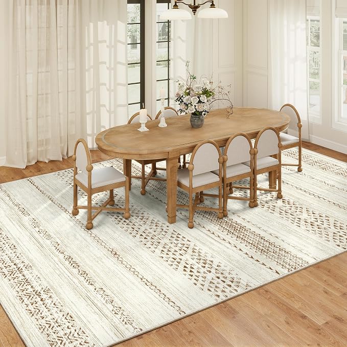 Miukiki 8x10 Area Rug for Living Room, Washable Soft Non Slip Rug Brown | Moroccan Large Indoor Rug for Kitchen Bedroom Dining Room Office, Low Pile Soft Floor Carpet Home Decor 8'x10'