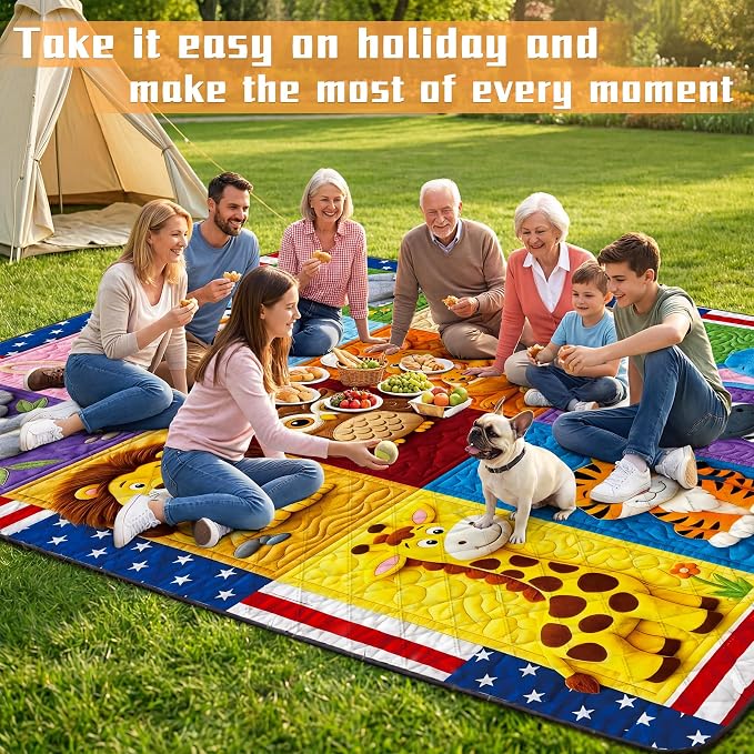 79" x 118" Picnic Blanket Extra Large,Waterproof Sandproof Foldable Outdoor Blanket Beach Blanket Ocean Picnic Mat for Camping,Lawn,Park(Animal)