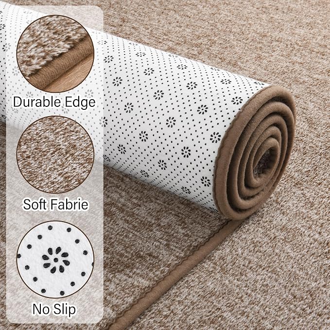 Chicrug Memory Foam 2x6 Runner Rugs for Hallway Entryway Bedroom | Low-Pile Soft Carpet Runner Rug for Kitchen, 6ft Kids Rug for Bedside Dorm Room, Brown and White