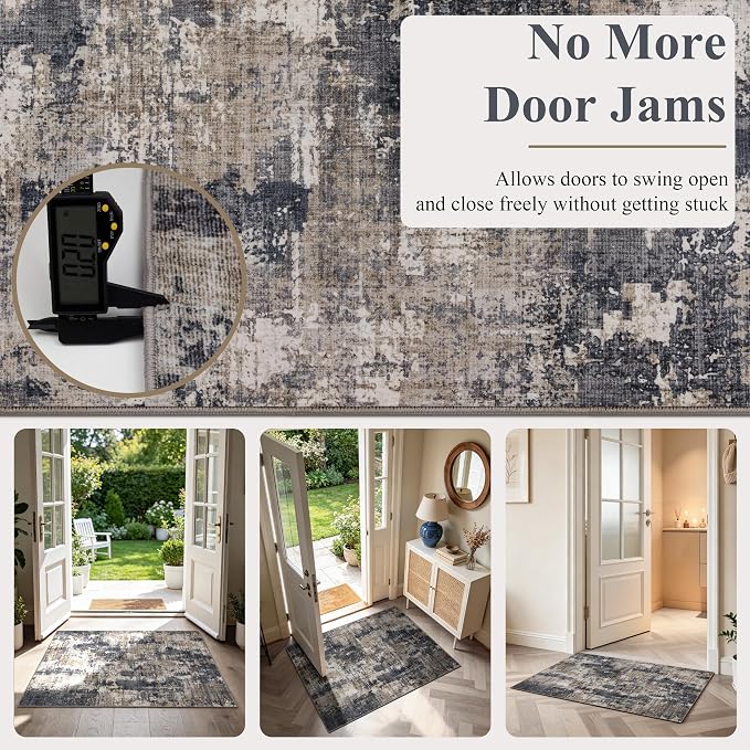 Sasttie 2x6 Runner Rug, Modern Abstract Hallway Carpet, Black & Beige | Machine Washable, Ultra-Soft Faux Wool, Low Pile, Non-Slip, Thin, for Entrance, Entryway, Kitchen & Laundry Room