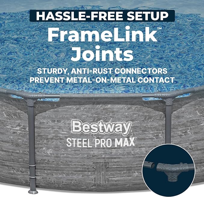 Bestway Steel Pro MAX 12' x 30" Above Ground Swimming Pool Set with Pump | Durable Round Metal Frame Outdoor Backyard Pool, Puncture-Resistant Liner - Filter Pump Included, Stacked Stone Print