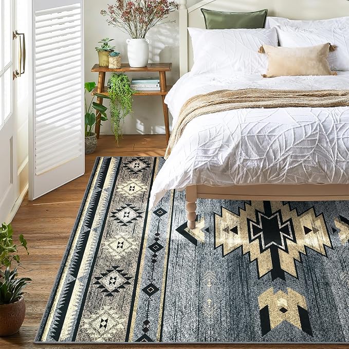 BENRON Western Rugs for Living Room Bedroom 3x5, Non Slip Washable, Grey | Southwest aztec Throw Area Rugs for Dining Table Kitchen Home Decor