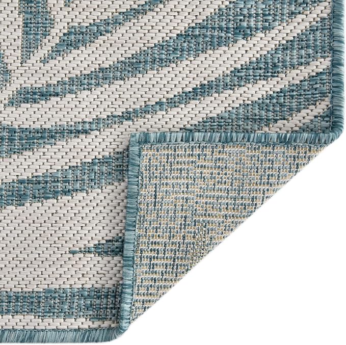 Unique Loom Outdoor Botanical Collection Area Rug - Palm (8' x 11' 4" Rectangle, Light Aqua/ Ivory)