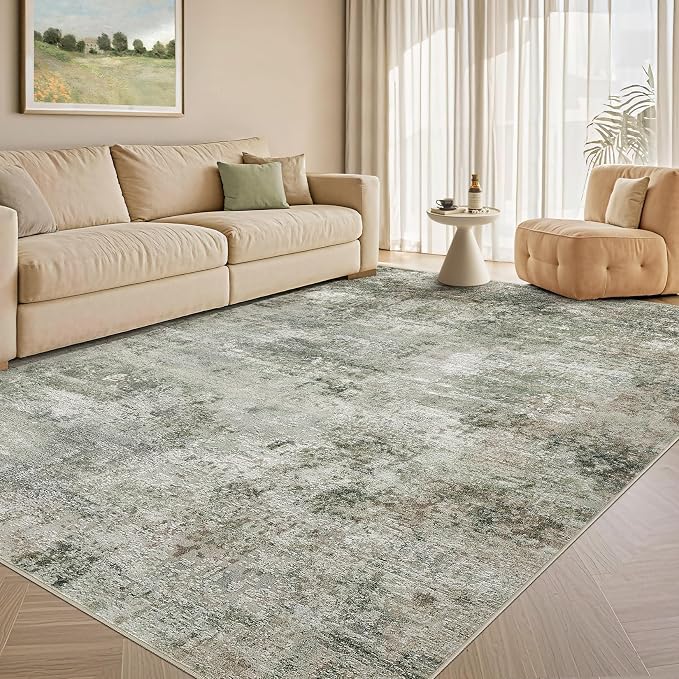 Tortania Area Rug Living Room Rugs - 6x9 Washable Large Soft Neutral Boho Moroccan Bohemian Farmhouse Rug Indoor Floor Carpet for Bedroom Under Dining Table Home Office Decor - Olive Brown