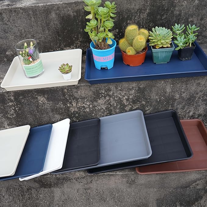 VUWEZ Plant Saucer Growing Tray, Seed Starter Tray Rectangular, Heavy Sturdy Plastic Plant Saucers Drainage Trays, Plant Drip Trays for Pots, Seed Starter Growing Pots (11 x 9 inch, 2 Pack)