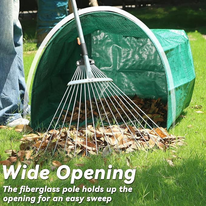 2 Pack 53 Gallon Reusable Leaf Bags, Lawn and Yard Waste Bags with Wide Opening, Foldable Garden Bags for Leaves and Grass Clippings
