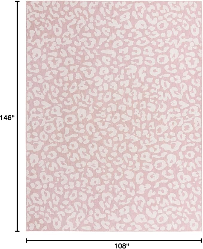 Unique Loom Outdoor Safari Collection Area Rug - Leopard (9' x 12' 2" Rectangle, Pink Ivory/ Ivory)