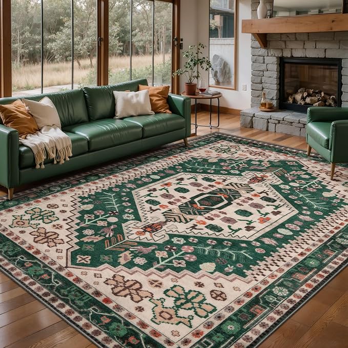 Ciicool 5x7 Area Rugs,Washable Large Boho Carpet for Living Room Bedroom | Oriental Low-Pile Soft Vintage Non-Slip Indoor Throw Carpet for Kitchen Bedside Dining Room Foyer Decor