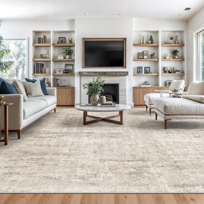 Valenrug 8x10 Area Rugs for Living Room, Abstract Large Washable Rug Beige | Soft & Lighweight, Folable, Stain Resistant Low Pile Thin Indoor Distressed Carpet Rugs for Bedroom,Laundry Room,Kitchen