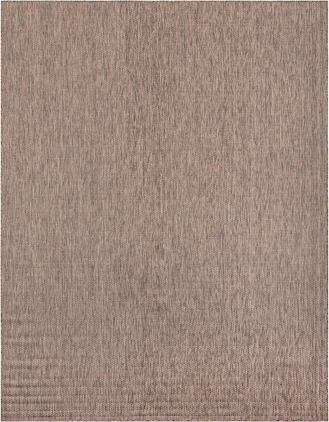 Unique Loom Outdoor Solid Collection Area Rug (10' x 13' 1" Rectangle Light Brown/Ivory)