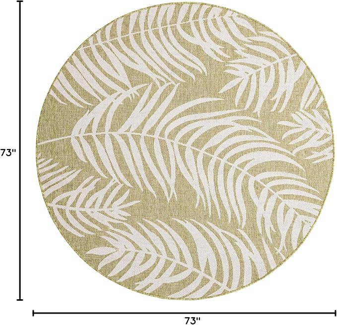 Unique Loom Outdoor Botanical Collection Area Rug - Palm (6' 1" Round Green/Ivory)