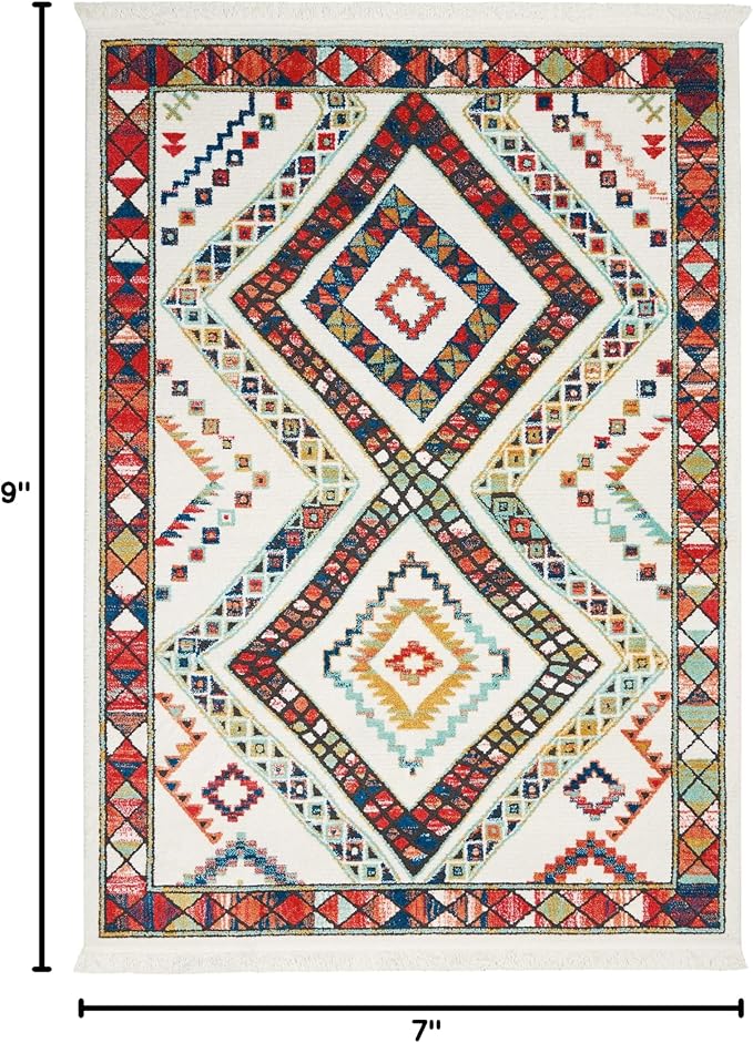 Nourison Home Tribal Decor White 5'3" x 7'6" Area Rug - Easy Clean, Non Shedding, Bed Room, Living Room, Dining Room, Kitchen (5' x 8')