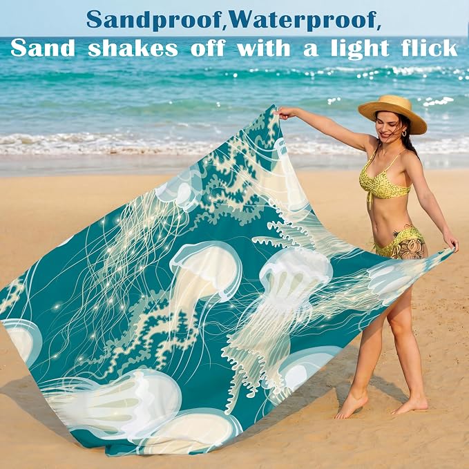 Famstar Beach Blanket Oversized Extra Large 78"X81"/10'X9',Waterproof Sandproof Beach Blanket 2-8 Adults Lightweight Durable for Travel Camping Hiking Picnic