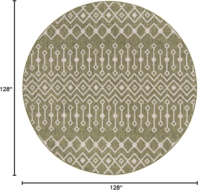 Unique Loom Outdoor Trellis Collection Area Rug - Tribal Trellis (10' 8" Round, Green/ Natural)