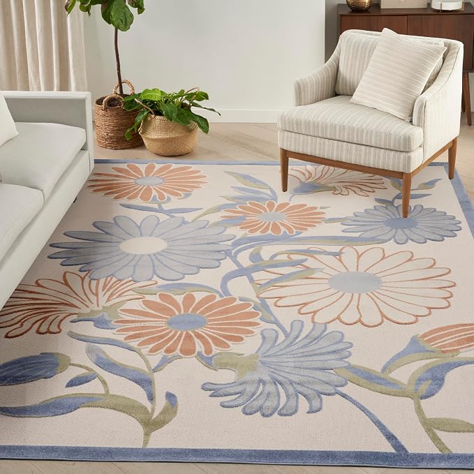 Nourison Home Aloha Beige Multicolor 7'10" x 10'6" Area Rug - Easy Clean, Non Shedding, Bed Room, Living Room, Dining Room, Kitchen (8' x 11')