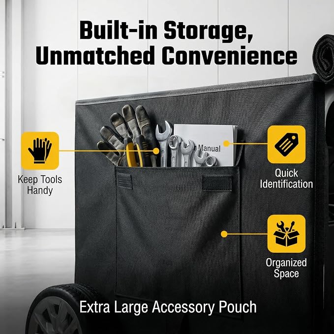[New Upgraded] 900D Heavy Duty Waterproof Generator Cover, Generator Cover for Outside, 32"L x 24"W x 24"H Cover Universal 5000W-10000W Outdoor Generator Storage Box, All Season Protection, Black