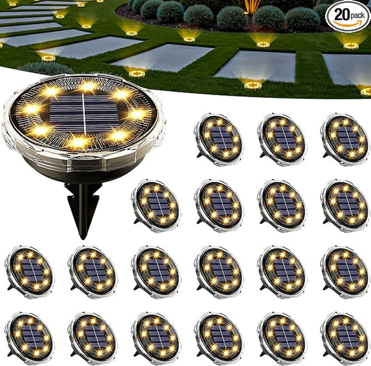 SOLPEX Solar Ground Lights 20 Pack, Solar Pathway Lights Outdoor Waterproof, Landscape Lighting for Garden, Walkway, Driveway, Yard, Deck, Patio, Swimming Pool (Warm White)