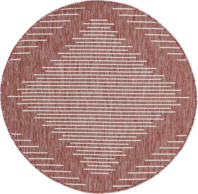 Unique Loom Outdoor Modern Collection Area Rug - Tambor (4' 1" Round, Rust Red/ Ivory)