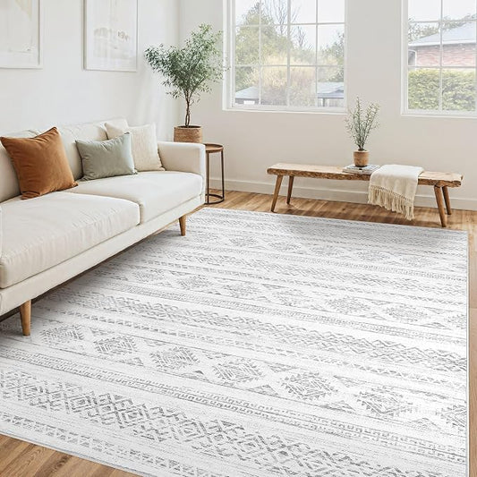Tortania Area Rug Living Room Rugs - 5x8 Washable Large Soft Neutral Boho Moroccan Bohemian Farmhouse Rug Indoor Floor Carpet for Bedroom Under Dining Table Home Office Decor - Ivory Gray