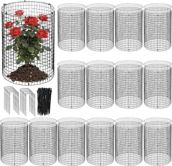 45 Pcs 24” x 12” Large Wire Plant Protector from Animals with Metal Cover, 15 Pack Metal Plant Cage Chicken Wire Cloche with 15Pcs Metal Covers to Keep Animals Out, Garden Protection Bunny Barricade