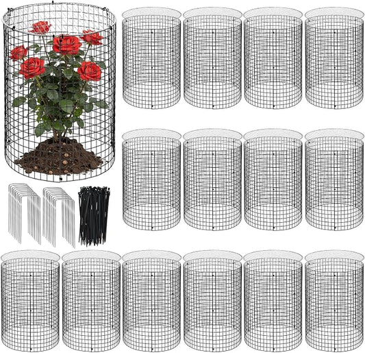45 Pcs 24” x 12” Large Wire Plant Protector from Animals with Metal Cover, 15 Pack Metal Plant Cage Chicken Wire Cloche with 15Pcs Metal Covers to Keep Animals Out, Garden Protection Bunny Barricade