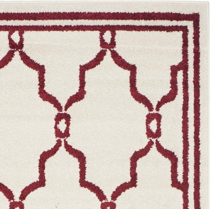 SAFAVIEH Amherst Collection Accent Rug - 3' x 5', Ivory & Red, Trellis Design, Non-Shedding & Easy Care, Ideal for High Traffic Areas in Entryway, Living Room, Bedroom (AMT414H)