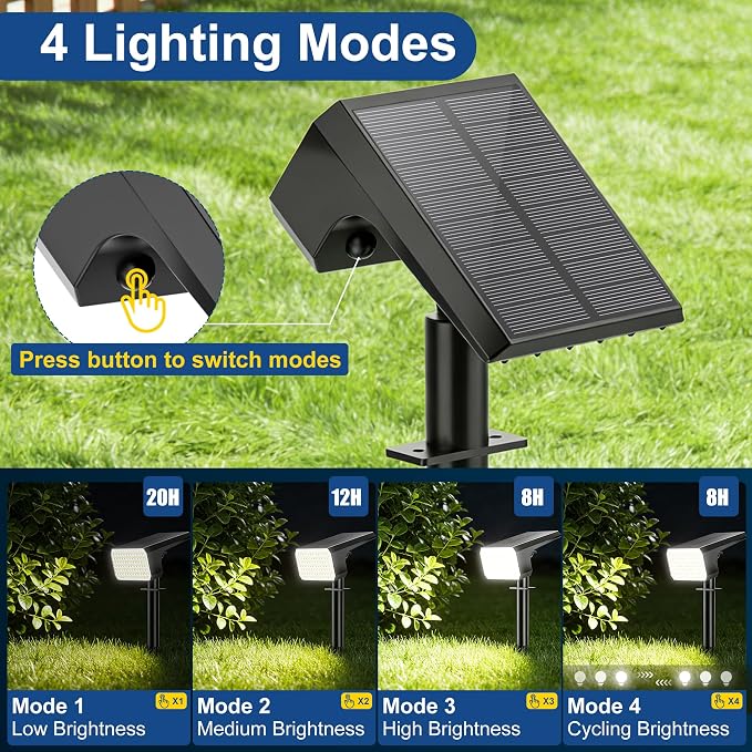 LANSOW Solar Spot Lights Outdoor Waterproof IP67, (2 Pack/90 LED/4 Modes) Solar Landscape Spotlights, 2-in-1 Solar Powered Flood Lights for Yard Garden Pathway Outside Tree, Auto ON/Off(Cool White)