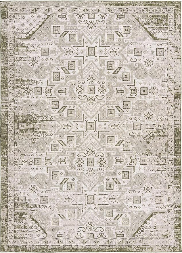 Unique Loom Outdoor Aztec Collection Area Rug - Coba (10' x 14' 1" Rectangle, Green/ Ivory)