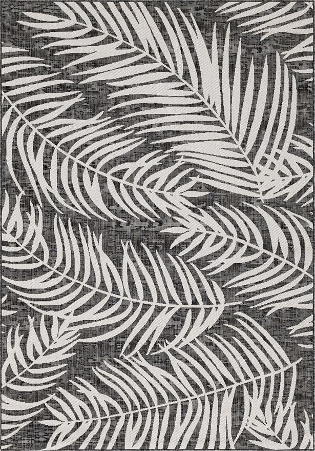 Unique Loom Outdoor Botanical Collection Area Rug - Palm (7' 1" x 10' Rectangle, Charcoal/ Ivory)