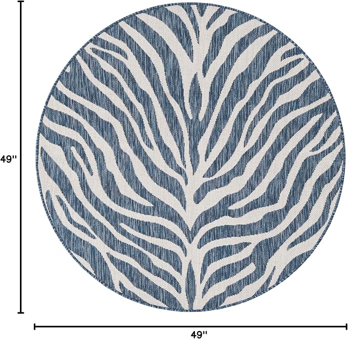 Unique Loom Outdoor Safari Collection Area Rug - Tsavo (4' 1" Round, Blue/ Ivory)