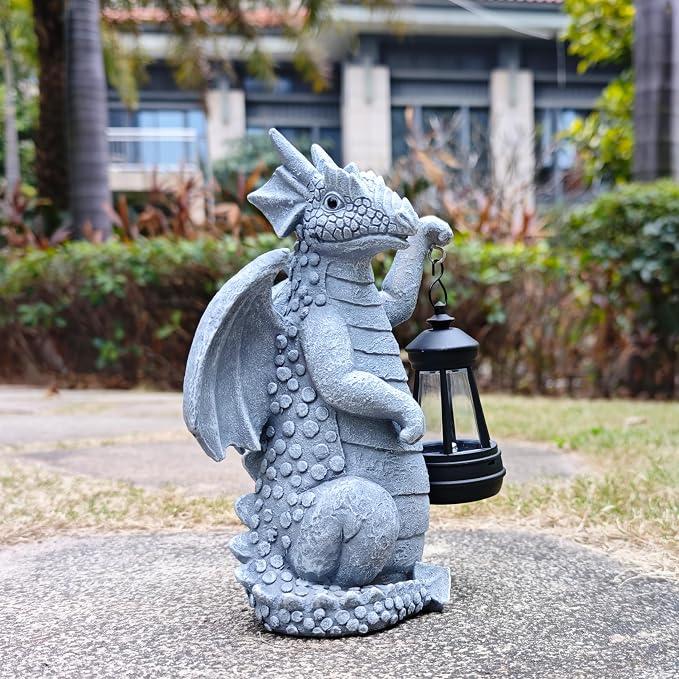 Solar Dragon Outdoor Statue, Dragon Figurine Light, Yard Decor for Patio | Solar Auto Lighting Weather Resistant Resin Wire-Free Outdoor Decor Ideal Gift Garden & Patio Ornament