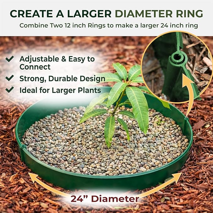 12 Inch Wrap-Around Adjustable Planting Grow Rings | 6 Pack | Green | Install Around Existing Plants | Square Foot Gardening | Trimmer Protection and Mulch Barrier | Heavy Duty | Made in USA