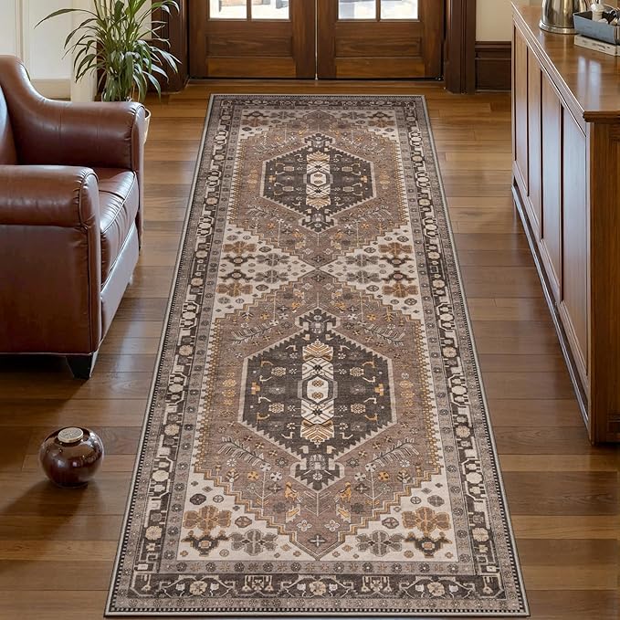 Ciicool 2x5ft Runner Rug,Washable Hallway Vintage Low-Pile Kitchen Carpet | Oriental Non-Slip Thin Indoor Mat Ultra Soft Entry Rugs for Entryway Bedroom Bedside Living Room Laundry Bathroom Decor