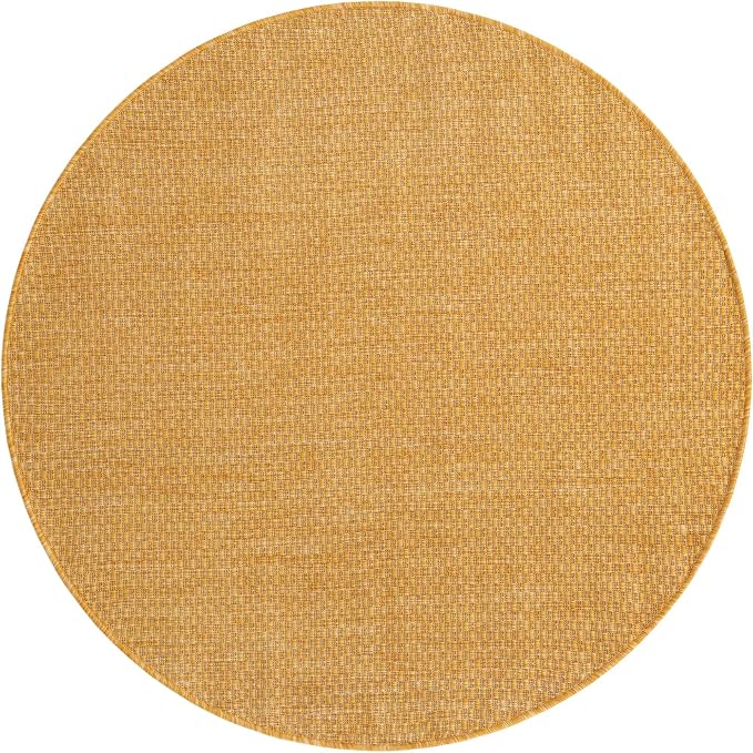 Unique Loom Collection Casual Transitional Solid Heathered Indoor/Outdoor Flatweave Area Rug (4' 1" Round, Corn Harvest Yellow)