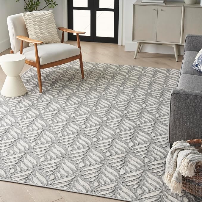 Nourison Home Aloha Grey 7'10" x 10'6" Area Rug - Easy Clean, Non Shedding, Bed Room, Living Room, Dining Room, Kitchen (8' x 11')