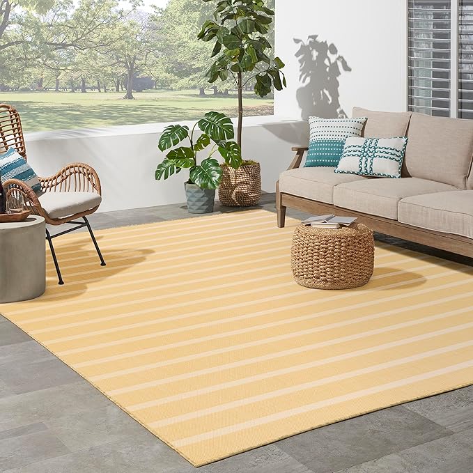 Nourison Home Positano Indoor/Outdoor Yellow Ivory 8' x 10' Area Rug, Easy Cleaning, Non Shedding, Bed Room, Living Room, Dining Room, Backyard, Deck, Patio (8x10)