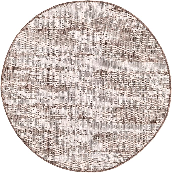 Unique Loom Outdoor Modern Collection Area Rug - Cartago (4' 1" Round, Brown/ Ivory)