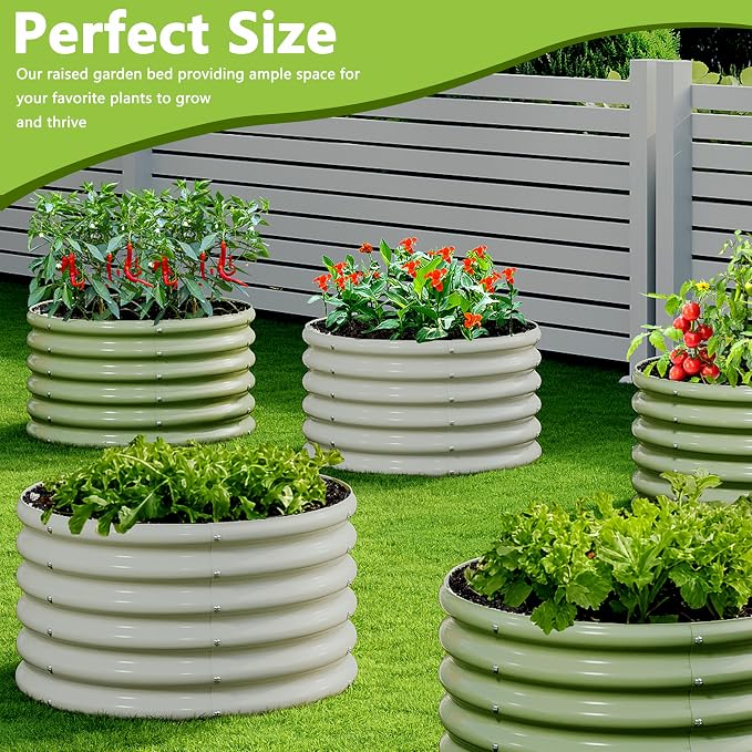 2PCS 2x2x1.5FT Galvanized Raised Garden Bed Kit,Vegetable Boxes-Round Metal Flower Box,Large Planter Raised Beds Outdoor Garden for Planting,Fruit,Herb-White 0.8mm