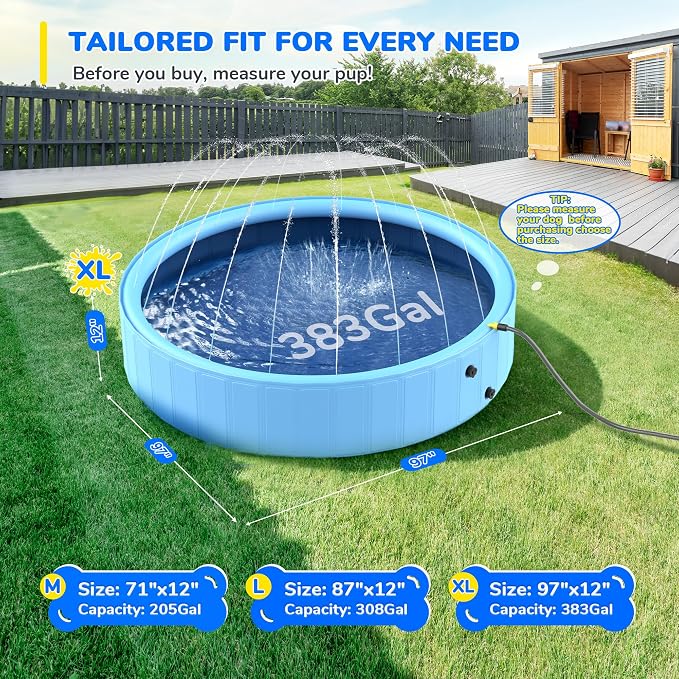 Sprinkler Pool for Kids, 97'' Non-Slip Kids Pool, Dog Swimming Pool for Kids, Heavy Duty Dogs Splash Pad Pools for Large Dogs, Hard Plastic Kiddie Pool for Backyard