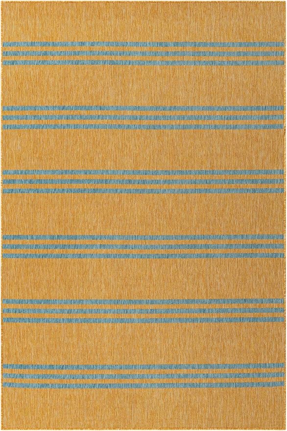 Unique Loom Jill Zarin Outdoor Collection Area Rug - Anguilla (6' 1'' x 9' Rectangle, Yellow and Aqua/Light Blue)