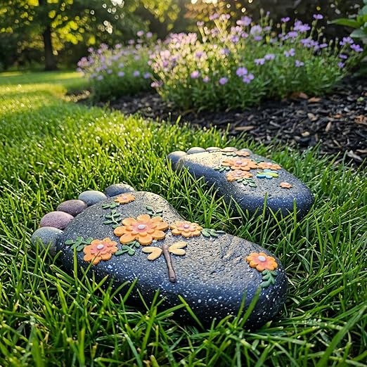 Stepping Stones Garden Decorative Stones for Patio, Deck, Garden or Sidewalk Home Decor Footprint Shaped Stepping Stones Set of 2 （Dark Grey）