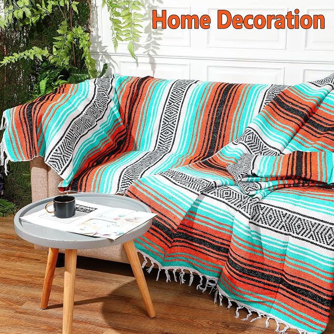 Oudain 4 Pack Mexican Blankets 45 x 70 Inch Woven Serape Throw Blanket, Baja Yoga Blanket for Beach Picnic Camping Boho Couch Decor Travel Outdoor (Delicate Color)