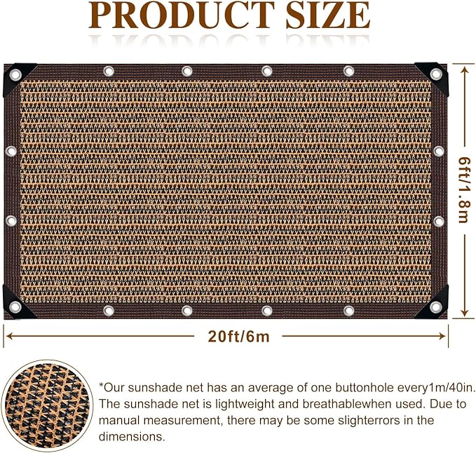 80% Sunblock Shade Cloth Net Resistant-6x20Ft Garden Shade Mesh for Plant Cover, Greenhouse, Chicken Coop, Kennels, Tomatoes Plants