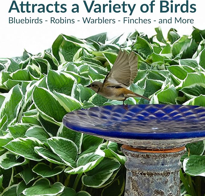 Sunnydaze Rennes Outdoor Ceramic Bird Bath - 22.5" H - UV- and Frost-Resistant - Glazed Bowl with Blue Lava Finish