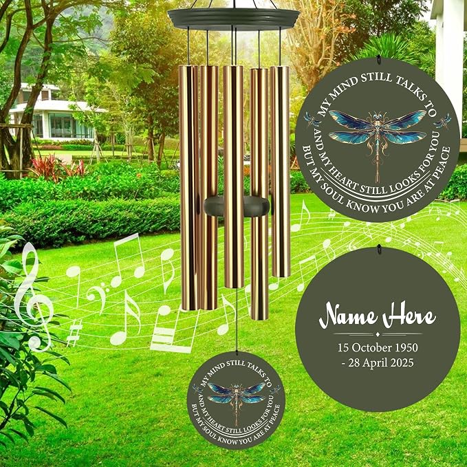 ASTARIN Personalized Wind Chimes, Memorial Wind Chimes, Dragonfly Custom Name Sympathy Gifts Windchime for Loss of Loved One, Condolences 30in/36in Wind Chime for Loss of Loved Ones(Produced in Texas)