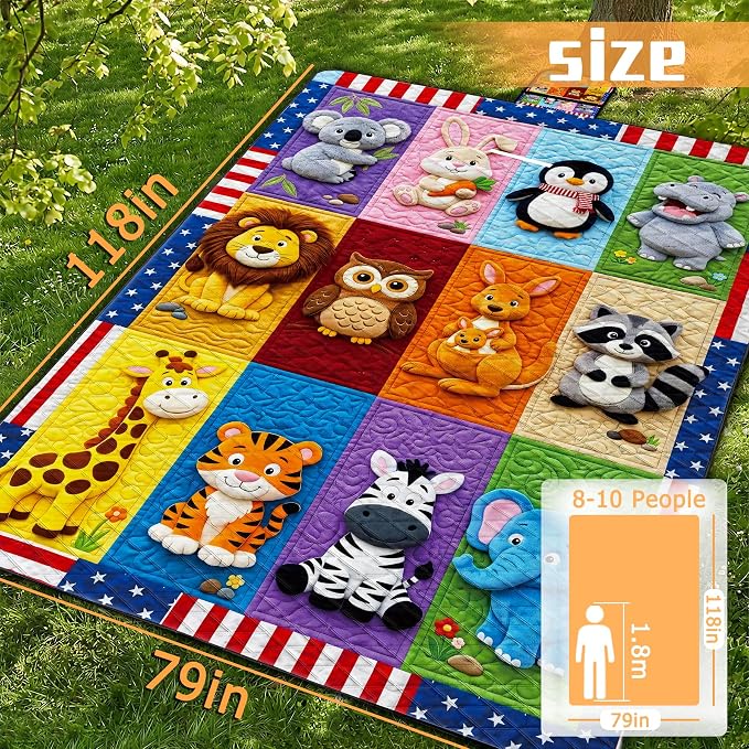 79" x 118" Picnic Blanket Extra Large,Waterproof Sandproof Foldable Outdoor Blanket Beach Blanket Ocean Picnic Mat for Camping,Lawn,Park(Animal)
