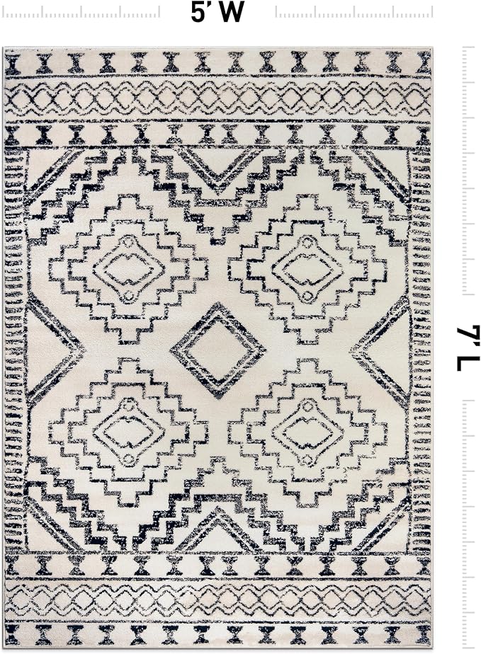 Rugshop Southwestern Geometric Tribal Boho Diamond Area Rug Cream 5' x 7' | Rectangular, Size 5' x 7', Living Room, Bedroom, Dining Room, Home Office, Kitchen, Entryway, Hallway, Nursery, Kids Room