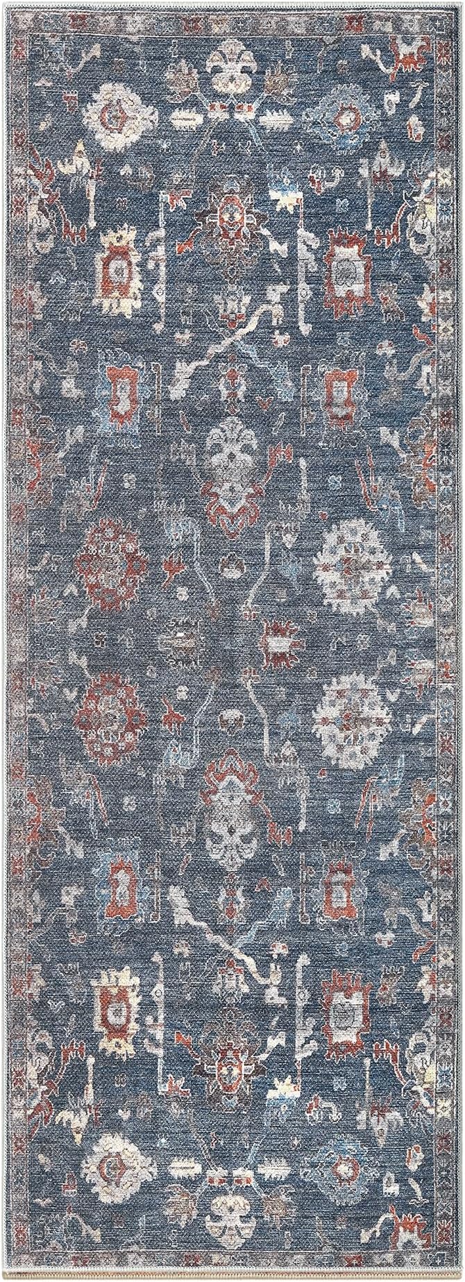 Keen Home Design Vintage Washable Runner Rug, Non-Slip Low Pile, 2x7 | Machine Washable Cotton Chenille, 0.25In Low Pile, Rubber Non-Slip Back; Kitchen, Hallway, Bathroom, Laundry Room