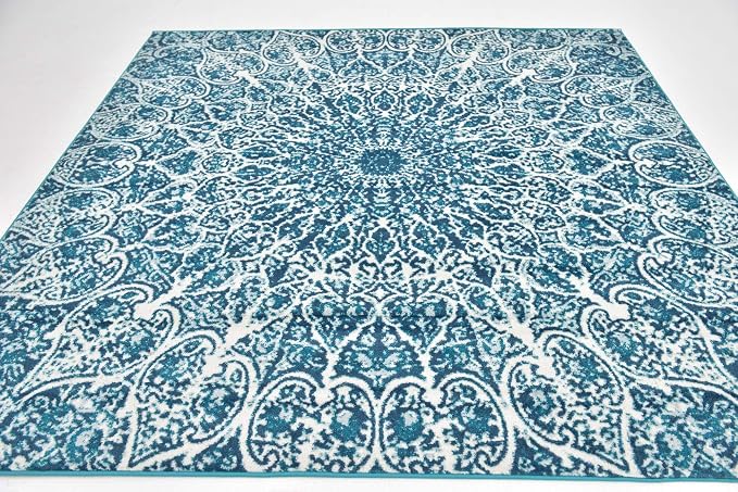 Unique Loom Sofia Collection Area Rug - Grace (8' Square, Turquoise/ Ivory)